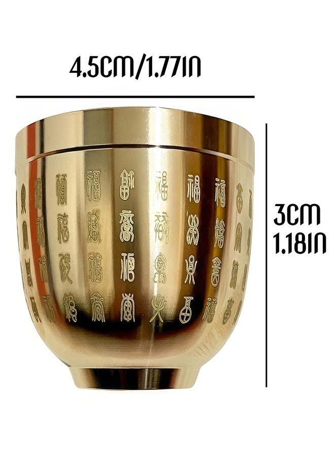 Chiorgone Solid Brass Chinese Hundred Fu Good Luck Cup - Golden Engraved Decorative Bowl Ashtray - Feng Shui Desktop Ornament (Blessings & Fortune) - Image 3